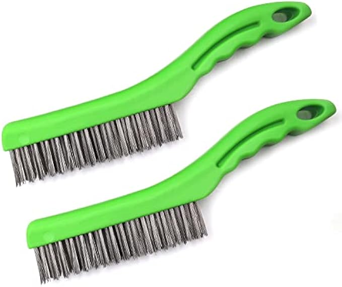 Wire Brush Set Stainless Steel Wire 10 Inch with Plastic Handle Descaling Welding Dust Bending Hand Tool, Teel Brush Rust Remover for Metal, Cleaning Welding Slag Rust Scrubber Brushes 2 PCS by MAXMAN