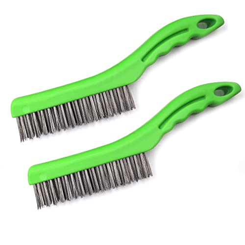 Jeu de brosses en fil d'acier inoxydable de 10 pouces avec manche en plastique pour le détartrage le dépoussiérage et le nettoyage des métaux des scories de soudage et de la rouille 2 PCS par MAXMAN Cover
