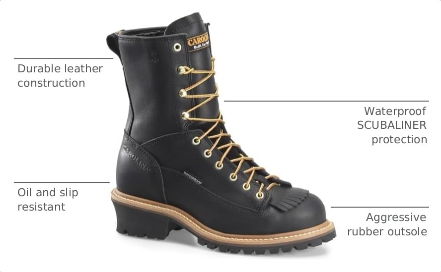 Image of Carolina Spruce 8 inch Soft Toe Waterproof Logger Work Boot for Men, Durable Leather, Oil & Slip Resistant, EH Rated