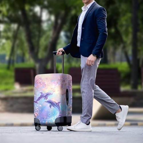 Image of Mumeson Cherry Blossom Dolphin Luggage Covers for Suitcase Protector Zipper Closure Baggage Cover 18-32 inch Elastic Luggages Protective