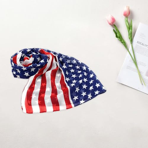 Owl's-Yard Women's American Flag Scarf Patriotic Long Scarf Red White and Blue Scarves 4th of July Star Striped Shawl2