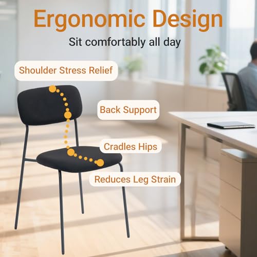 Image of Sidanli Stackable Waiting Room Chairs, Armless Upholstered Guest Chairs Set of 4 with Comfotable Cushion for Conference Reception Break Room Lobby, Black