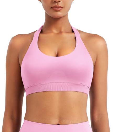 Image of YEOREO CoreFlex Women Halter Sports Bra Workout Seamless Padded Basic Bra Open Back Yoga Gym Crop Top
