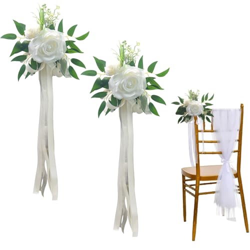 TENGWA Deco Voiture Mariage 2 Pièces 25 cm Blanc Noeud Cadeau Nœud à Ventouse À Utiliser pour Les Rétroviseurs Poignées de Porte Les Dossiers de Chaises...