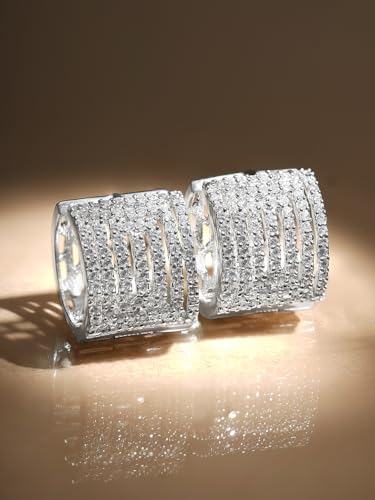 Image of Rubans Earrings Crystal Studded Trendy & Zirconia Demi Fine Hoop Party Look Jewellery Gift for Women & Girls