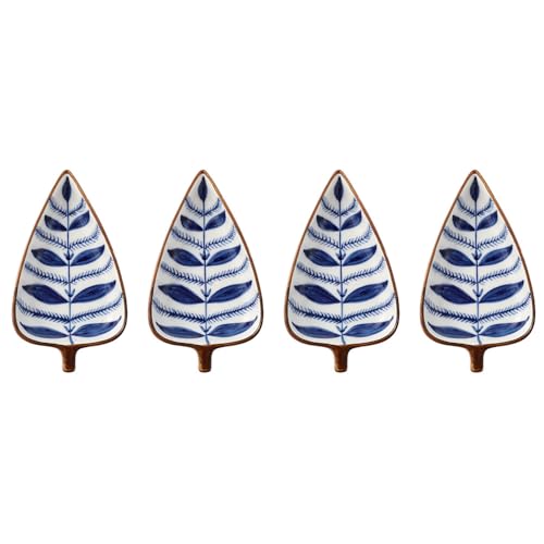 (4 Pieces) Hand-painted Underglaze Snack Plate Combination Leaf Sauce Cold Dish Restaurant Home Ceramic (Spindle leaves)