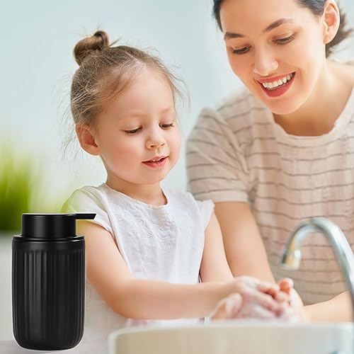 Image of BosilunLife Dish Hand Soap Dispenser - Black Liquid Pump Soap Dispenser for Bathroom Decro 12oz Ceramic Kitchen Dish Dispenser with Rust-Proof Liquid Pump Modern Refillable Lotion Bottles