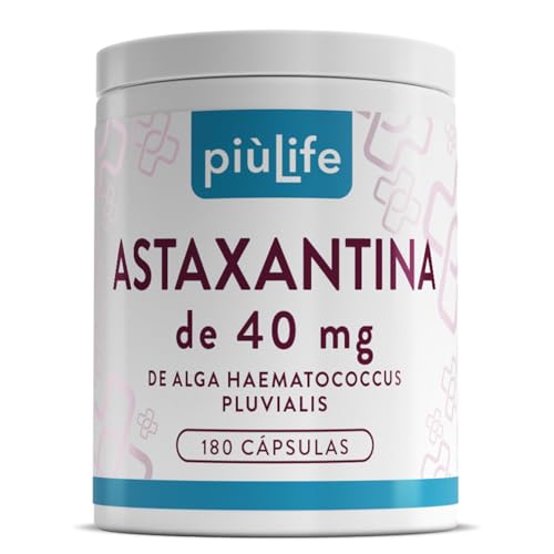 Astaxantina Natural Pura 180 Cápsulas PiùLife, Astaxanthin 40 mg De Alga Haematococcus Pluvialis, Antioxidante Natural Contra Los Radicales Libres, Suplemento Piel, Vista, Alta Biodisponibilidad