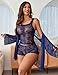 Avidlove Womens Lingerie Set 3 Piece Bra and Panty Sets with Lace Kimono Robe Sleepwear Mesh Nightgown (Navy Blue, X-Large)