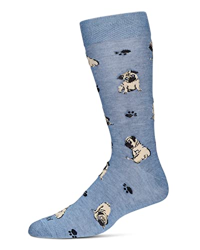 MeMoi Men's Embroidered Pugs Rayon Crew Socks