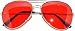 Classic Aviator Style Sunglasses Silver Metal Frame Red Lens