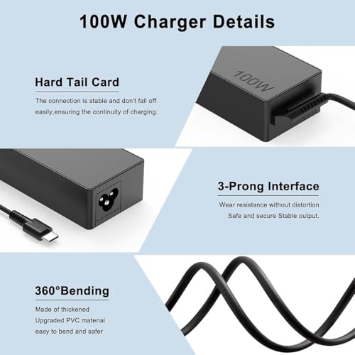image for UNAWUDOH 100W USB C Laptop Charger with 9ft Cable, Fast Type C Power A