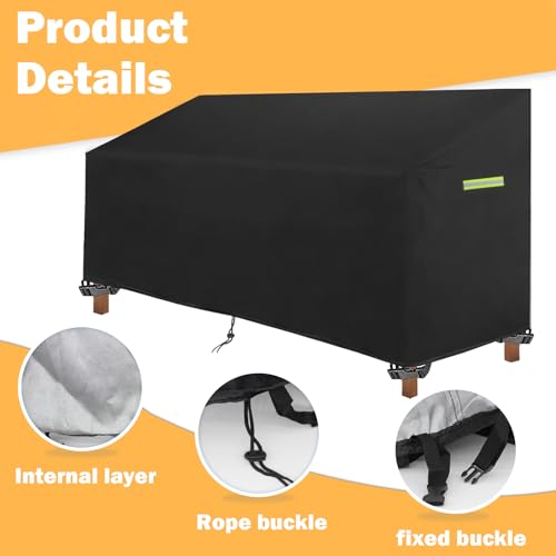 Rouzin Gartenbank Abdeckung Wasserdicht, 420D Schutzhülle Gartenbank für 2-Sitzer, Abdeckhaube Gartenbank UV-Beständig, Abdeckplane Gartenbank-135x67x65/91cm
