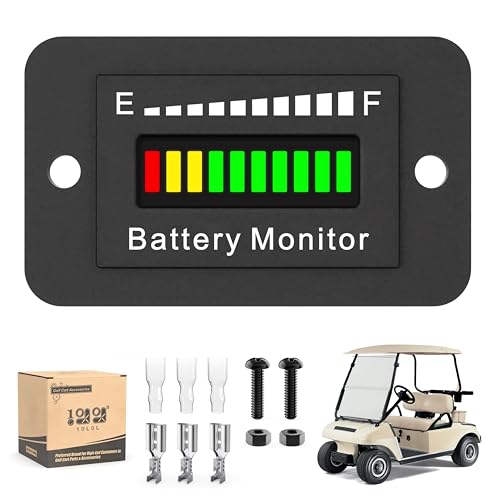 10L0L Universal Golf Cart Battery Meter - 12V-72V LED Voltage Indicator with IP65 Waterproof for Yamaha/Club Car/EZGO Carts Motorcycles Lawn Mowers & Industrial Vehicles (Lead Acid/Li-ion)