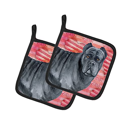 Caroline's Treasures BB9781PTHD Cane Corso Love Pair of Pot Holders, Red Kitchen Heat Resistant Pot Holders Sets Oven Hot Pads for Cooking Baking BBQ, 7 1/2 x 7 1/2