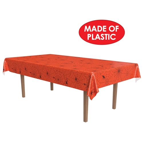 Image of Beistle Spider Web Tablecover, 54 inch x 108 inch- Creepy Cobweb Plastic Rectangular Halloween Tablecloth Decoration for Spooky Party, Haunted House, Or Costume Bash