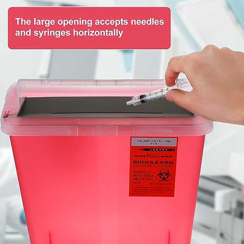 Tanlade 5 Quart Sharps Disposal Container Touchless Medical Waste Box with Counter Balance Lid Heavy Duty Plastic Needles Trash Bin Container for Home Office Waste(4 Pcs) - Thumbnail 5