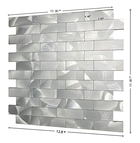 Xuaniny Peel And Stick Tile Backsplash For Kitchen Bathroom Self-Adhesive Metal Aluminum 3D Wall Sticker (11.81"X11.88"，10 Sheets, Silver) #TOP4