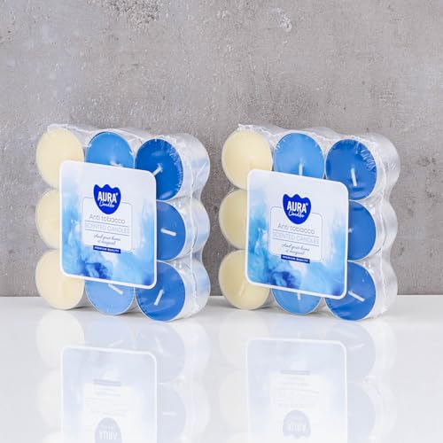 36 Stück Anti Tabak Duft Teelichter Set Frische Aroma Duftkerzen Neutralisierend Tischdeko Kerzenschein Gegen Nikotin- Rauch- Tabakgeruch