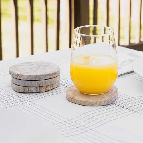 Cork & Mill Absorbent Coasters Set of 4 - Water Absorbing Sandstone Coasters for Drinks - Perfect for Coffee Table, Office Desk, Outdoor, Bedroom Nightstand - 4" Round - Unique Irregular Edge Design by Cork & Mill - Used condition - Image 4