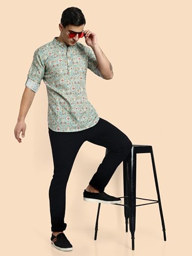 Image of Vardha Men's Cotton Printed Short Kurta with Comfortable Fit and Simple Style and Regular Look | Kurta for Men