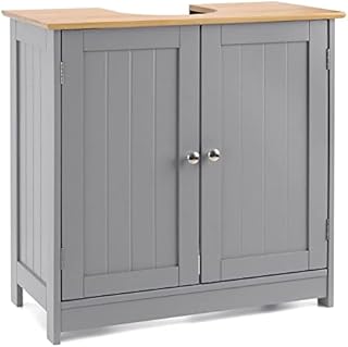 Under Sink Cabinet, Bathroom Floor Cabinet, Free Standing Wooden Sink Storage Unit, Basin Cupboard With 2 Door, Bathroom Cabinet Space Saver Organizer, 60 x 60 x 30 cm (Gray)
