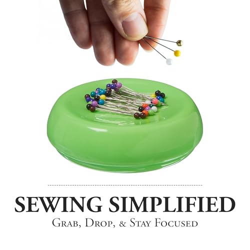 Image of Grabbit Magnetic Sewing Pincushion with 50 Plastic Head Pins - Magnet Pin Organizer for Quilting, Embroidery, Needles, Bobby Pins, & Craft Storage, Lime Green