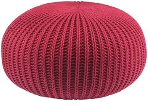 Pouf repose-pieds tressé en coton rouge, assise d'appoint ferme