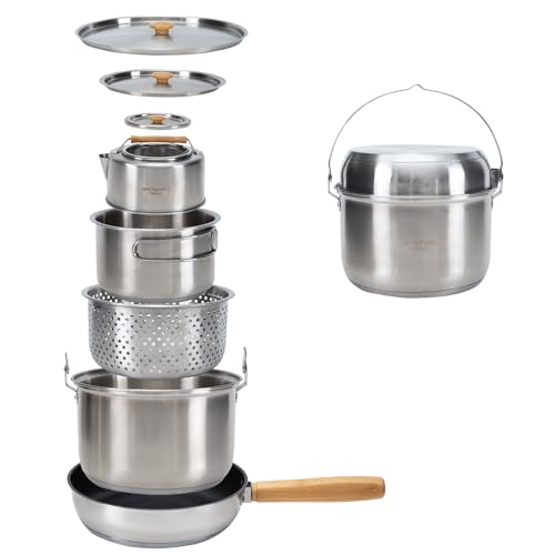 KingCamp Camping Cookware Set, 304 Stainless Steel Campfire Cooking Pots