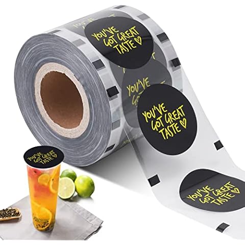 MXBAOHENG Cup Sealing Film Tea Cup Sealer Film 1 Roll 3000pcs Sealing Film for PP Plastic Cup Φ 90 mm (3.54'')-95mm(3.74'') (Black Letter) Cover