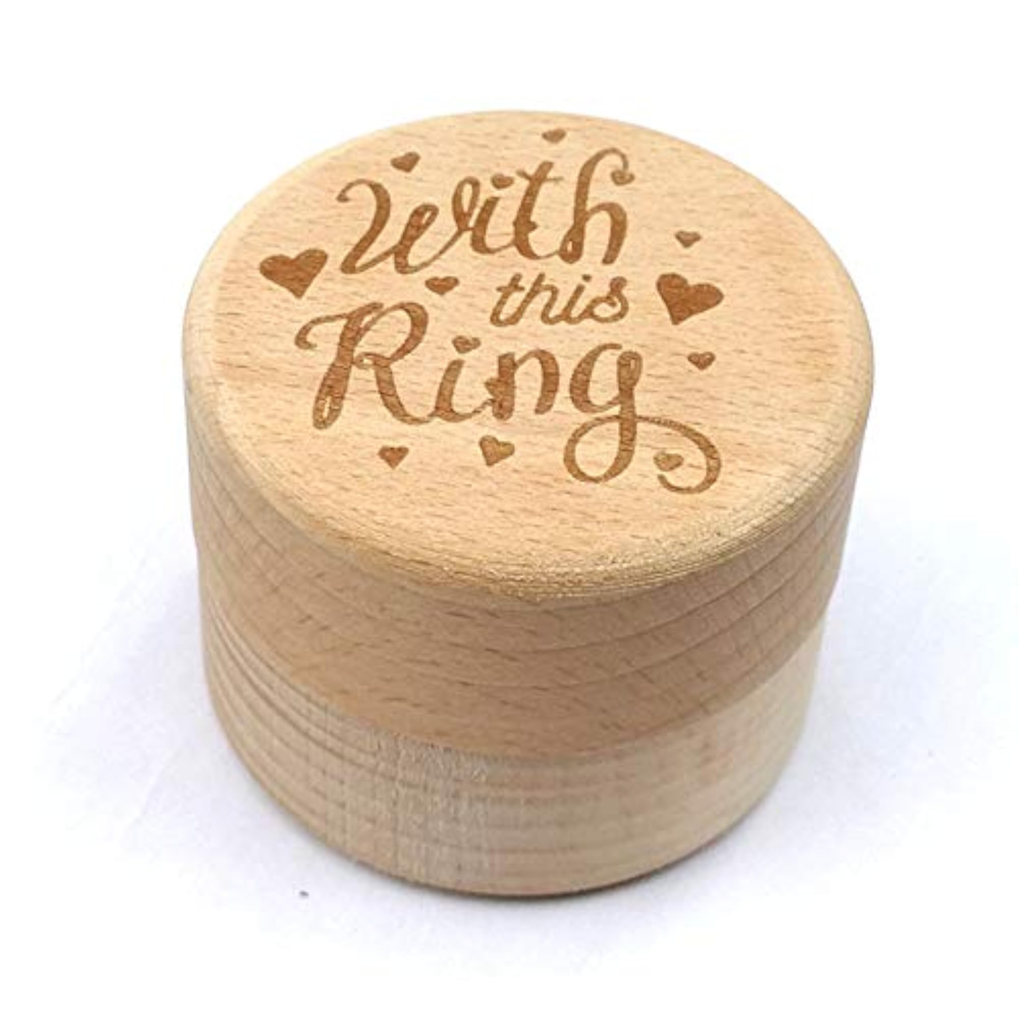 Wooden Round Beech Wedding Ring Box with Letter