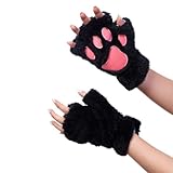 Vonokee Women Halloween Costume Cat Paws Gloves,Novelty Faux Fur Bear Paw Fingerless Mittens, Plush Lion Claw Gloves (Black)