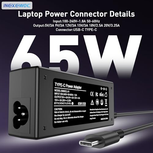 Image of Universal 65W USB C Laptop Charger Compatible with Lenovo,HP, Dell, Acer, Asus, Samsung, Google and More, for Office, School, and Family