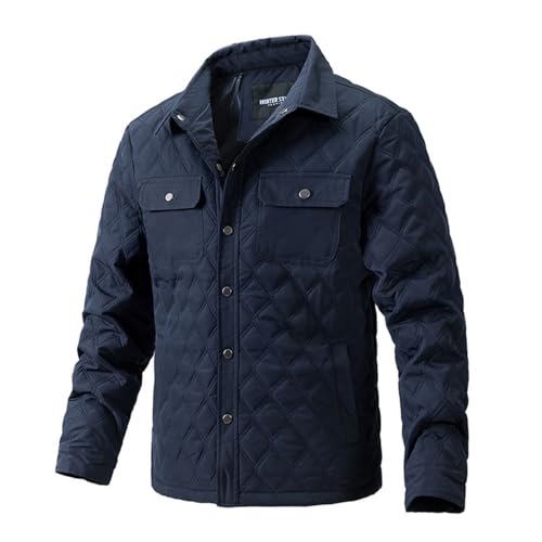 Thatrich Quilted Shirt Jackets for Men Button Down Shirts Diamond Quilted Jackets Long Sleeve Winter Tops Warm Coat Outerwear