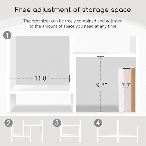 Image of Jerry & Maggie Desktop Organizer Office Storage Rack Adjustable Wood Display Shelf Free Style Double H, Multi-Functional Mini Bookshelf for Desk Natural Stand (White /2 Pack)