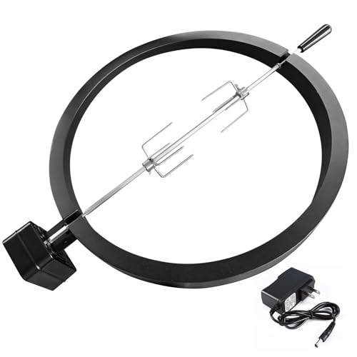 Rotisserie Accessory Attachment for Large Big Green Egg & Kamado Joe 18-inch Classic Joe Complete Grill Accessory with 120V Motor Stainless Steel Rotisserie Rod & Forks Heavy Duty Iron Frame