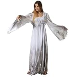 EraSpooky Women Gossamer Ghost Costume Gothic Victorian White Fancy Dress (Large)