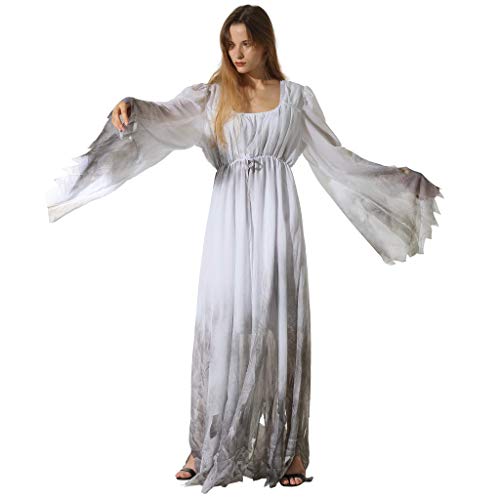 EraSpooky Women Gossamer Ghost Costume Gothic Victorian White Fancy Dress (Large)