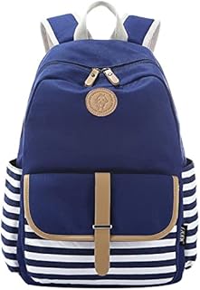 S-ZONE Preppy French Breton Nautical Striped Backpack Rucksack Marine Sailor Navy Stripy School Bags for 15.6 Inch Laptop with Padded Compartment Women Ladies Girls Boys(Blue)