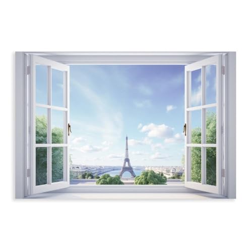 MGDUJGH Samsung Frame TV Art Paris Torre Eiffel Francia marco de ventana ilustración lienzo arte decoración pared carteles hogar bar restaurante garaje cafetería logotipo regalo 24 x 36 pulgadas (60 x