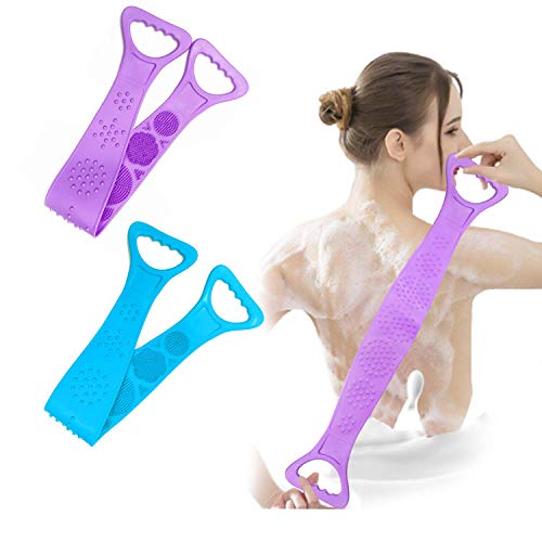 Silicone Back Scrubber for Shower,Exfoliating Body Scrubber for Shower,Double Sided Silicone Back Scrubber/Bath Body Scrubber Brush Long for Men Women With Soft Brush Bristles and Massage Dots