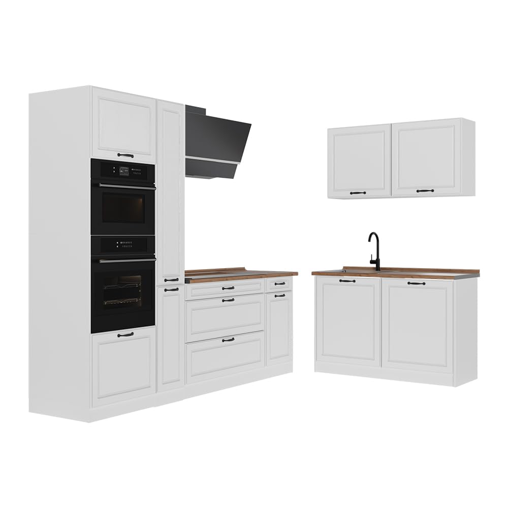 Vicco Cucina angolare completa R-Line, Bianco country/Bianco 230 x 120 cm
