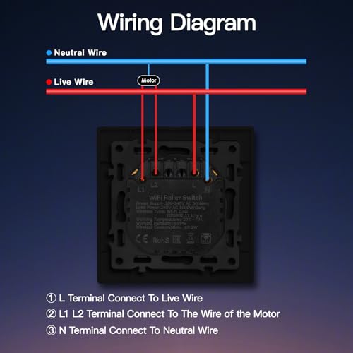 BSEED WLAN Rollladenschalter Unterputz mit PC Rahmen, Smart Jalousien Schalter ben&ouml;tigt Nullleiter, WiFi Rolladen Zeitschaltuhr Prozentuale Steuerung, kompatibel mit Alexa/Google Home, Schwarz