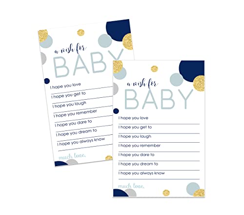 Navy And Gold Wishes For Baby Shower Cards, Memories And Advice Notes – Party Activity For Guests - Wishing Well, Birthday Time Capsule Boy – Little Star Theme Royal Prince, 20 Pack #TOP28
