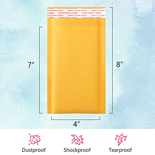 Ucgou Kraft Bubble Mailers 4X8 Inch 50 Pack Yellow Padded Envelopes #000 Small Business Mailing Packages Self Sealing Tear Resistant Boutique Bulk Mail Shipping Bags For Jewelry Makeup Supplies #TOP1