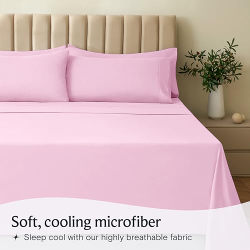 Image of LuxClub 4 PC Sheet Set Bed Sheets Deep Pockets 16 inch Eco Friendly Wrinkle Free Cooling Machine Washable Hotel Bedding Silky Soft - Powder Pink King