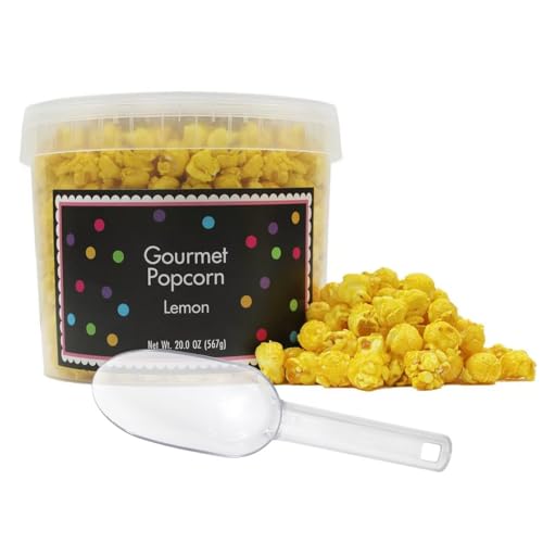 Yellow Popcorn Bucket with Scoop, 20 Ounce, Lemon Flavored Popcorn