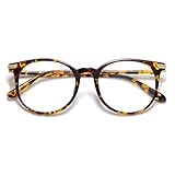SOJOS Retro Round Blue Light Blocking Glasses Computer Gaming Eyeglasses SJ5134 with Yellow Tortoise...
