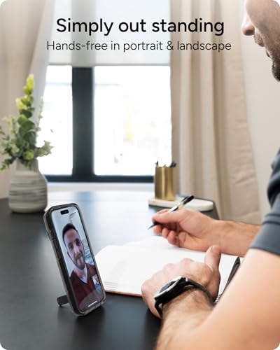 Image of ZAGG Santa Cruz Case with Kickstand for iPhone 17e / 16e / 15 /14 / 13 - 13ft Drop Protection, Graphene Reinforced, Slim Transparent Case, Anti-Scratch Finish, Wireless Charging Compatible, Black