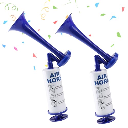 AirHorn, Metal Fanfare Compressed Air Horn Tröte Laut, Signal Horn, Klassische Air Horns Signalhorn Krachmacher, Football, Handball, World Cup, Luftdruck-Fanfare, Tröte zum Anfeuern (Blau-2pcs)